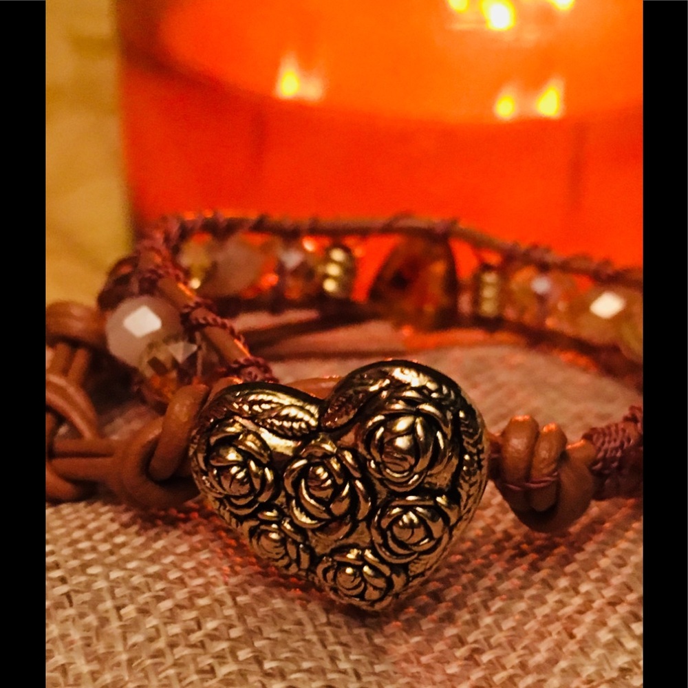Leather Wrap Bracelet with Genuine Amber